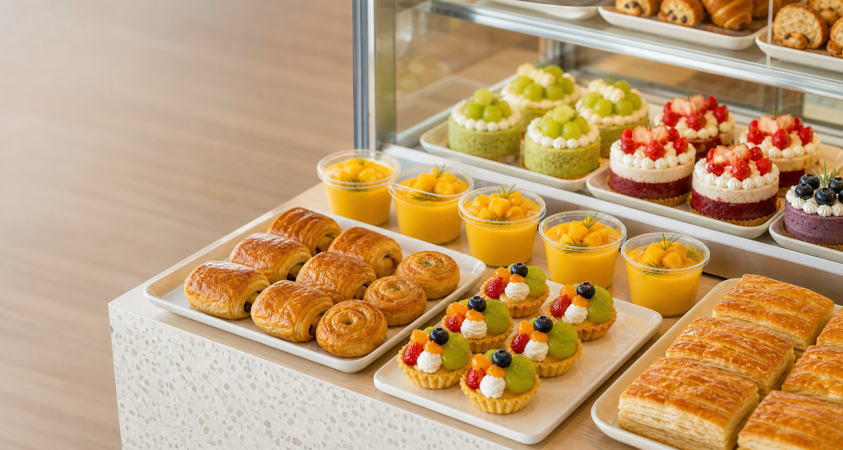 Baan Ob Auan fruit tarts, custard cups, cakes, and pastries